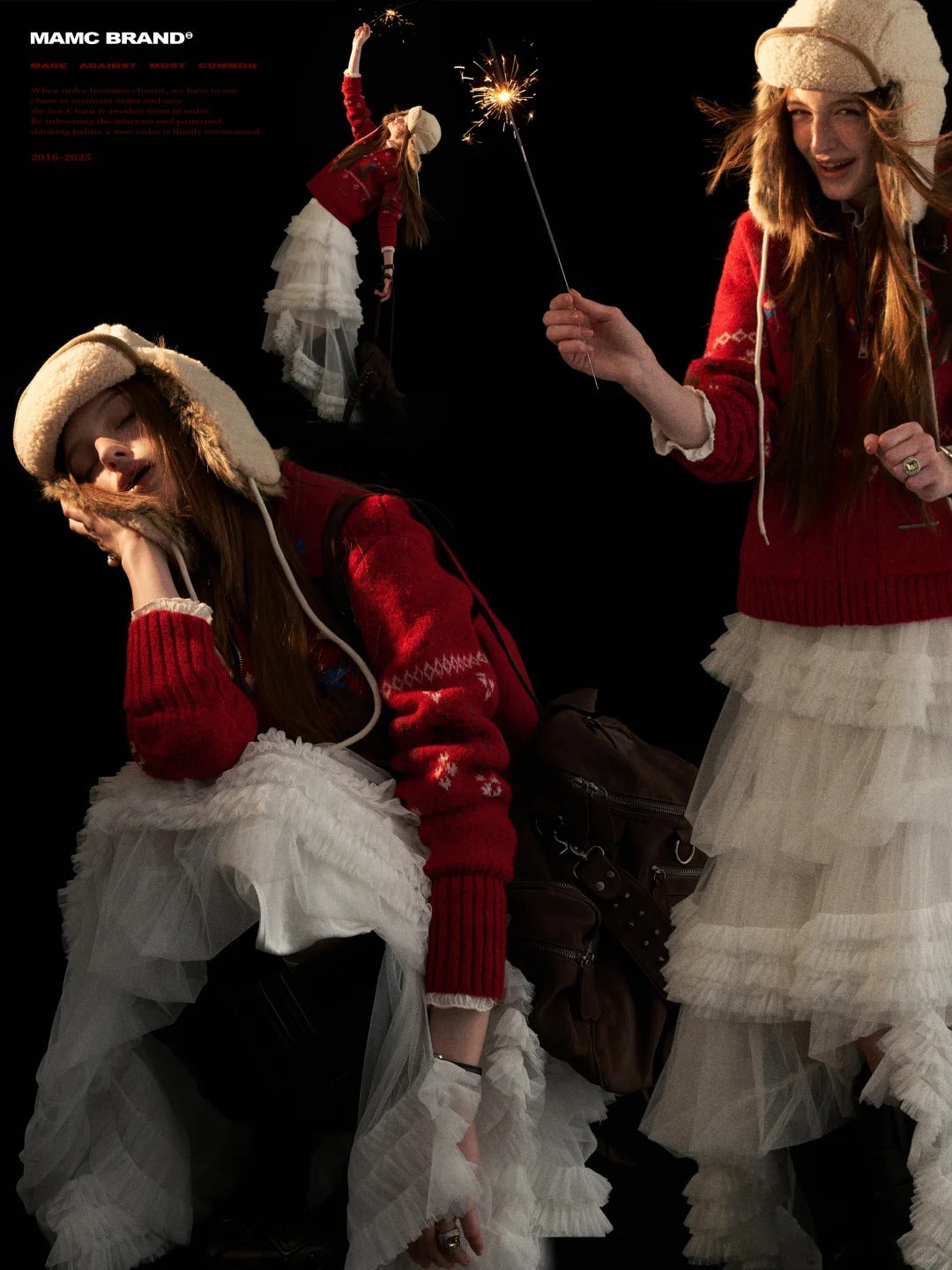MAMC - Cozy Snowflake Bunny Knit Cardigan – Red WE873