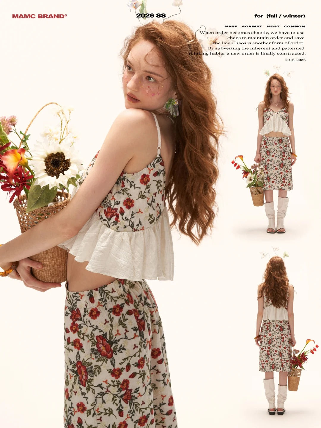 "Vintage Garden Mood" Embroidered Cami & A-line Skirt Set WE973