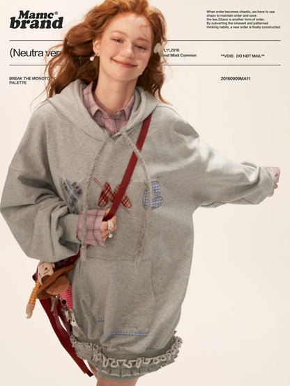 MAMC - Plaid Patch Embroidered Hoodie Dress WE808 - GRAY