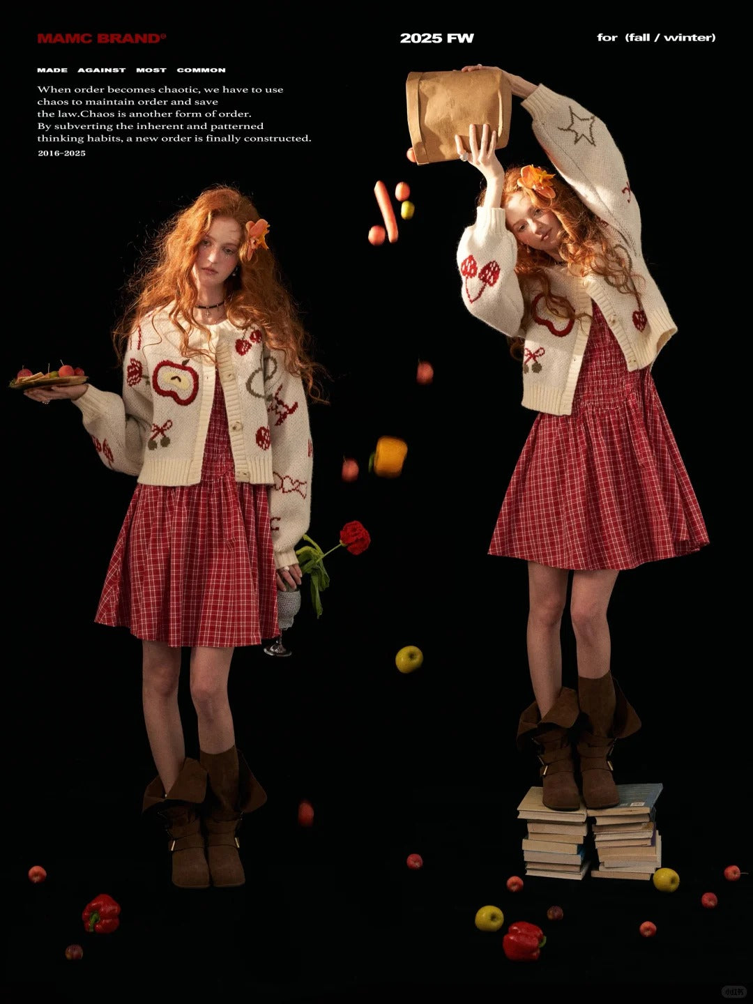 White Knit Cardigan with Apple & Cherry Embroidery WE751