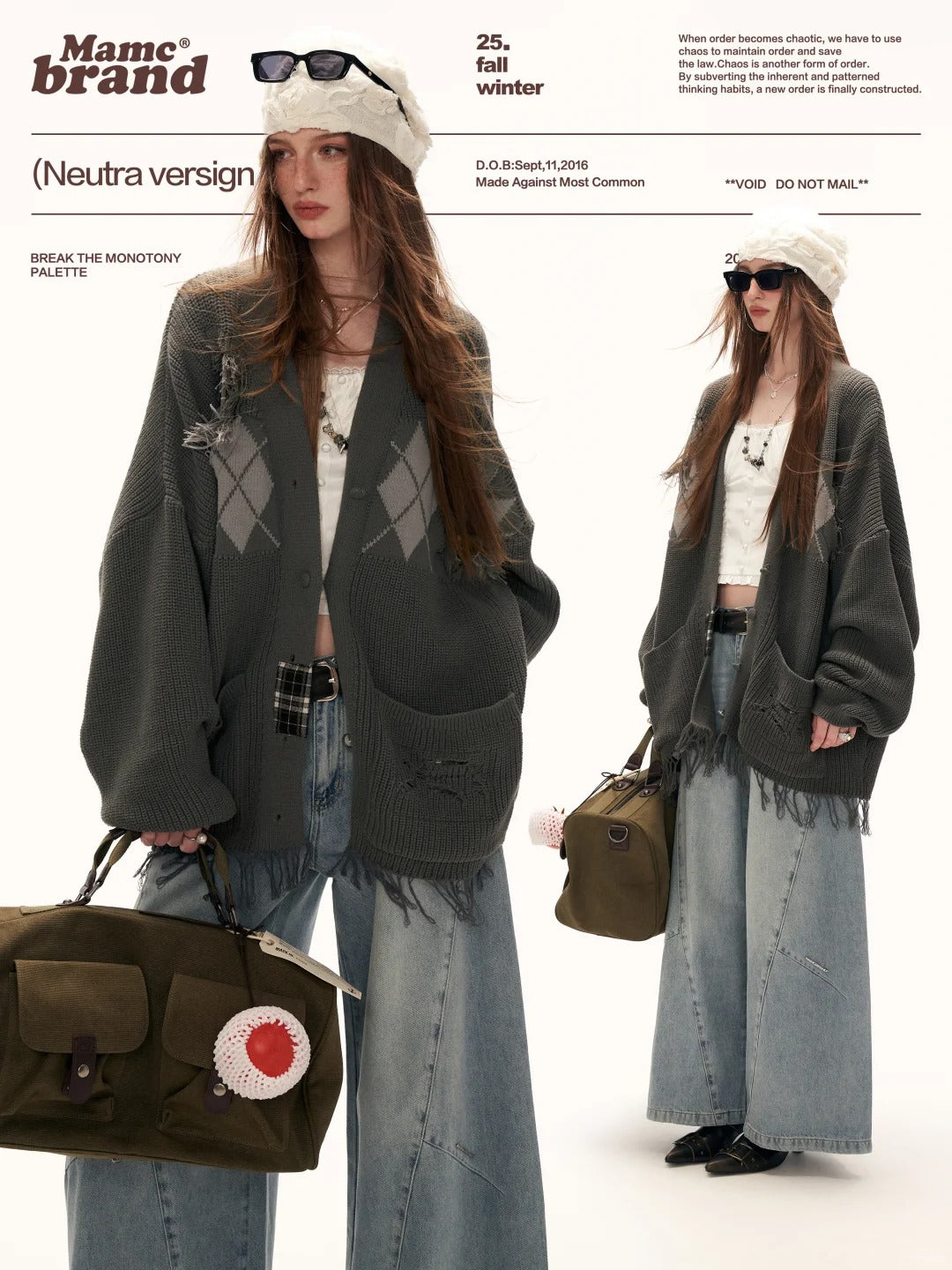 MAMC - Fringe-Appliqué Loose Knit Cardigan – Gray WE811