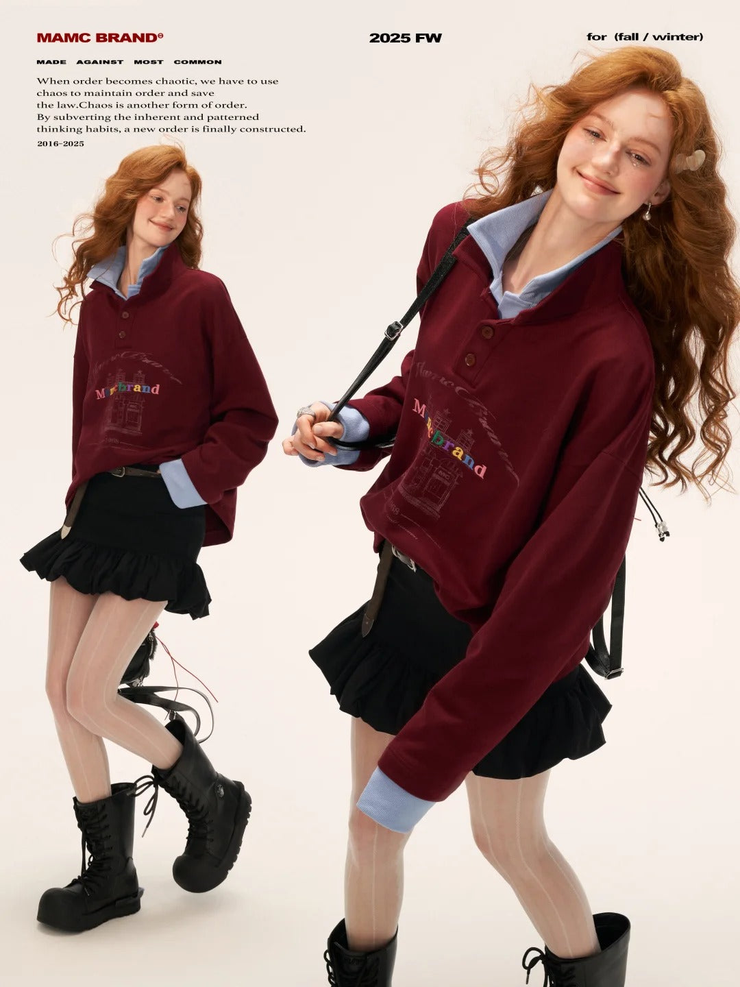 MAMC - Fake Two-Piece Buttoned Polo Sweatshirt WE823 - RED