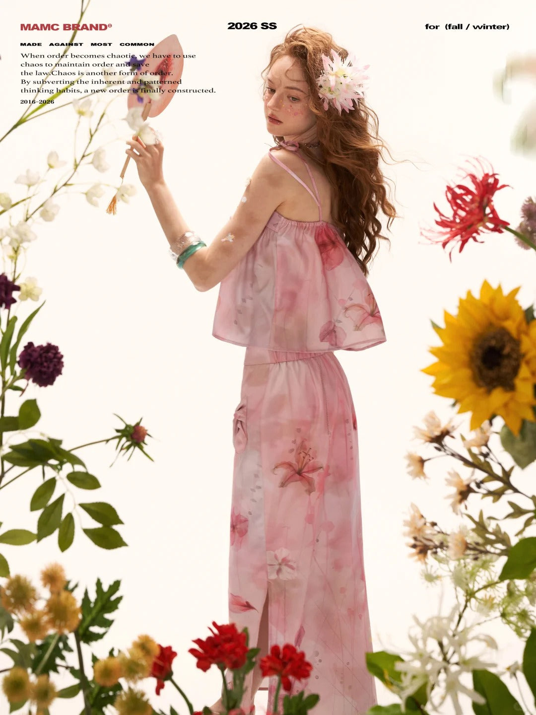 "Peach Bloom Mood" Bow Cami & Midi Skirt Set WE906