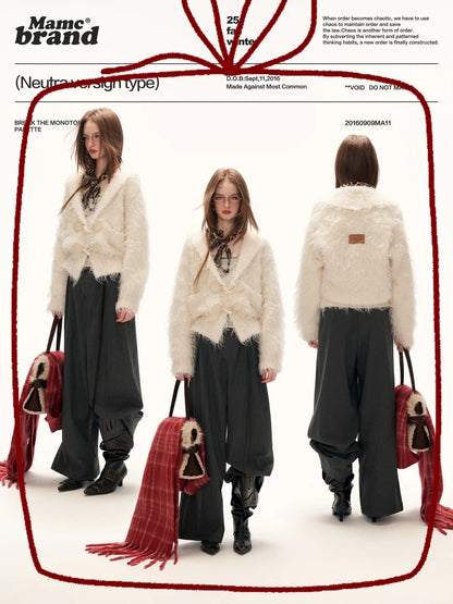 MAMC - Oversized White Loop-Knit Collared Cardigan WE902