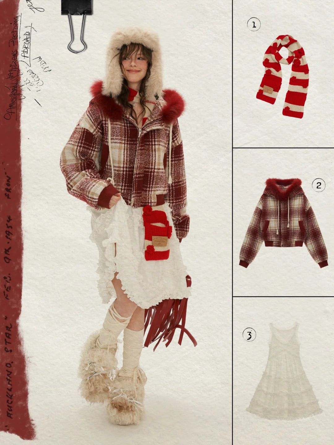 MAMC - Woven Plaid Contrast-Fur Hooded Jacket