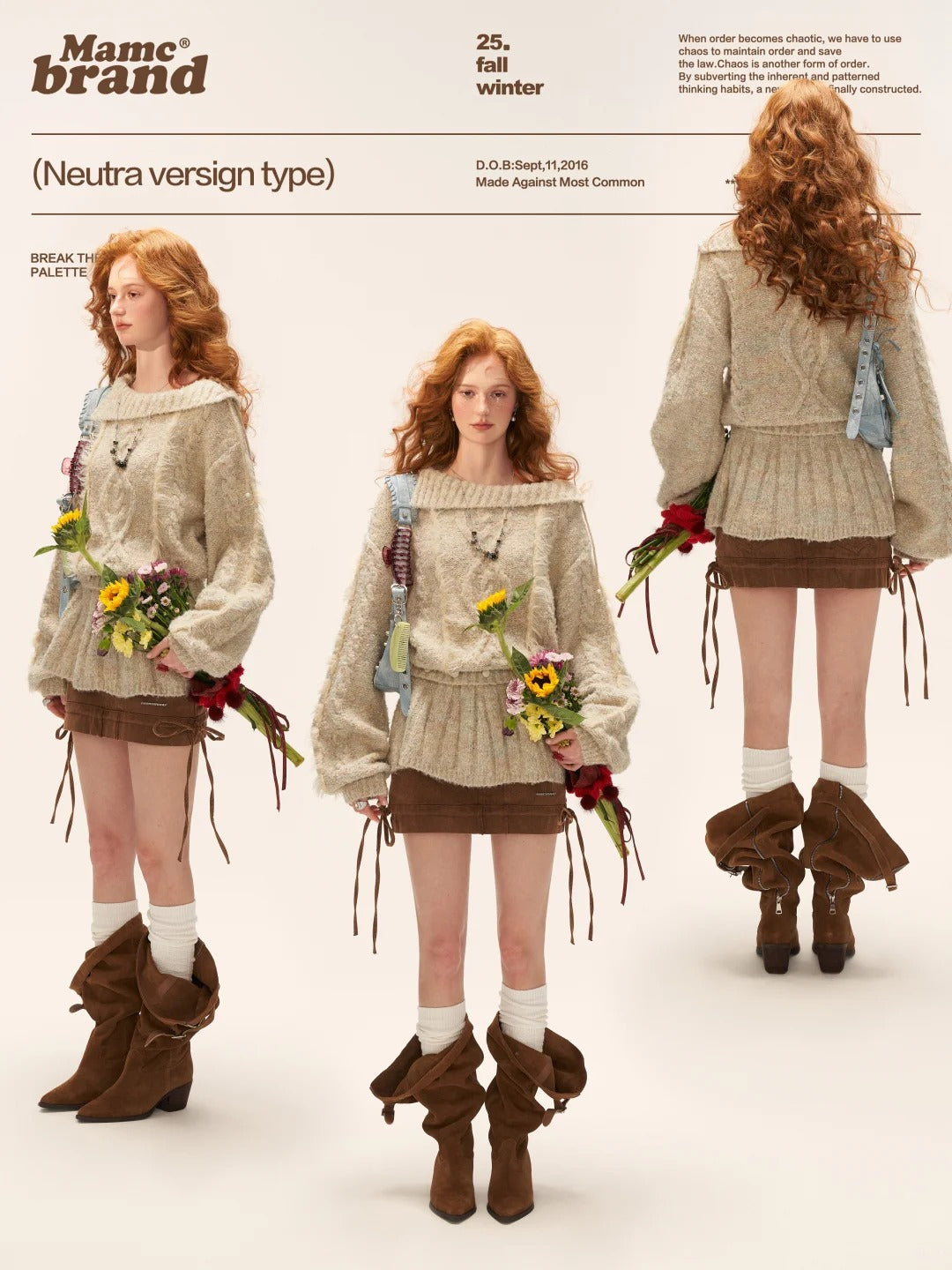 MAMC - Beige Cable Knit Tie-Waist Sweater WE835