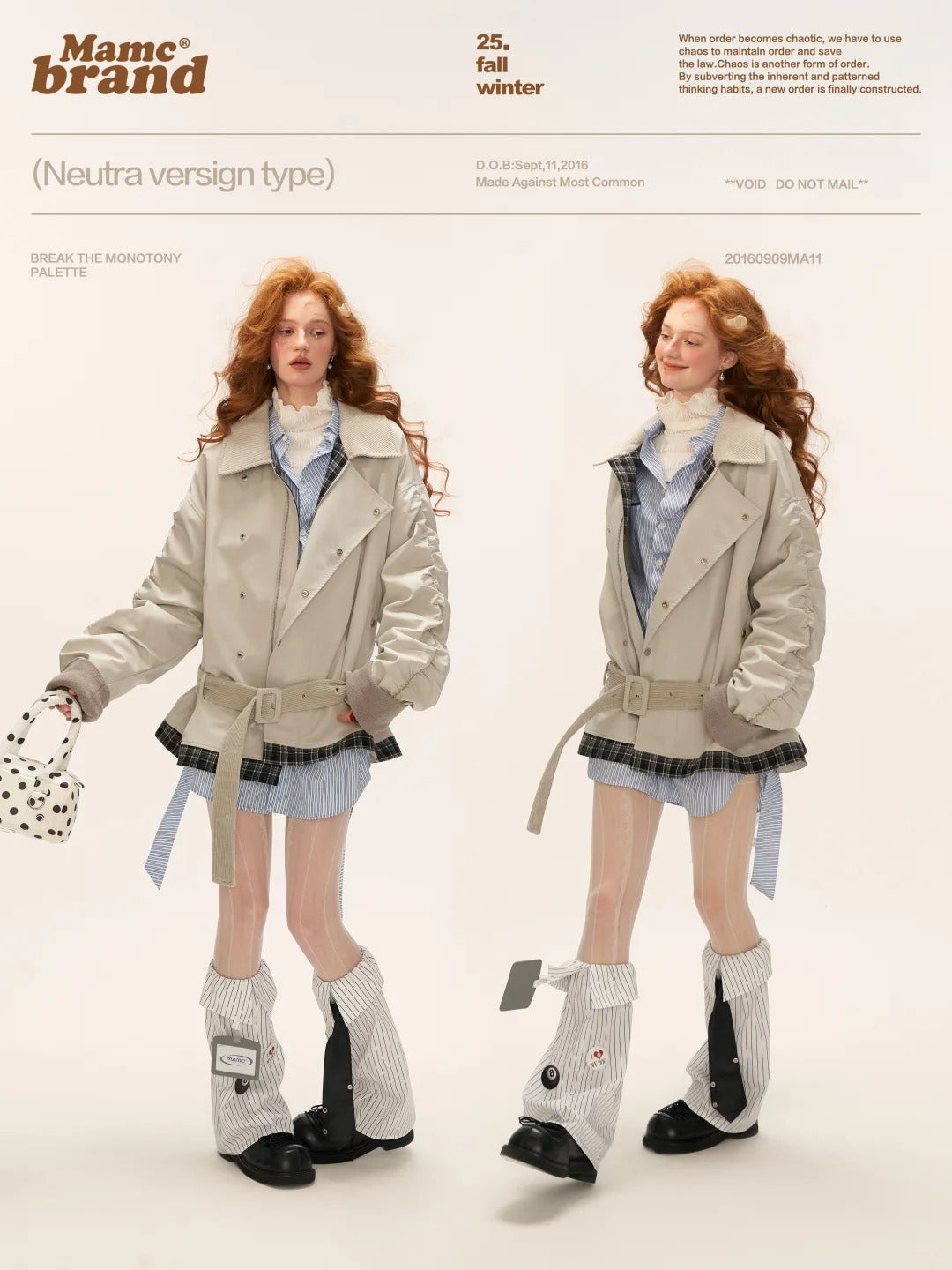 MAMC - Light Gray Corduroy Collar Plaid Patch Jacket WE848