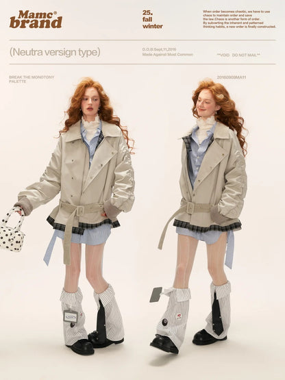 MAMC - Light Gray Corduroy Collar Plaid Patch Jacket WE848