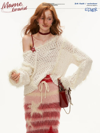 MAMC - Fur Top And Striped Skirt