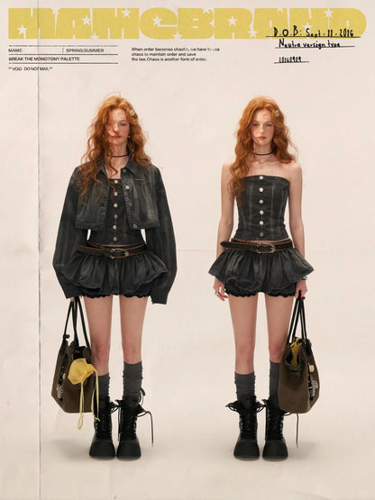 "Vintage Wash Mood" Denim 3-Piece Co-ord Set WE717