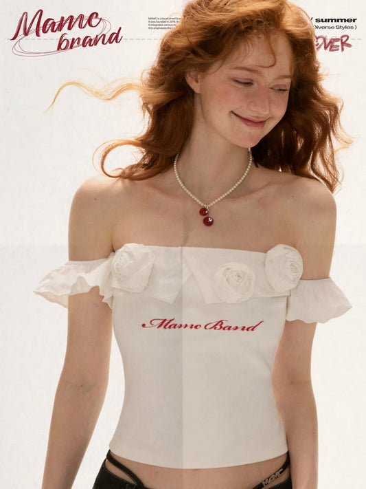 MAMC - Rose Bloom Off-Shoulder Bandeau Crop Top
