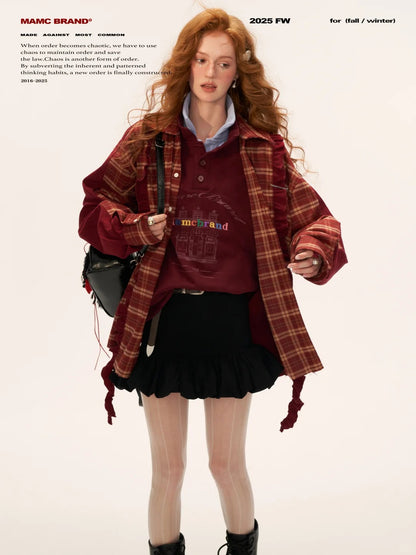 MAMC - Fake Two-Piece Buttoned Polo Sweatshirt WE823 - RED