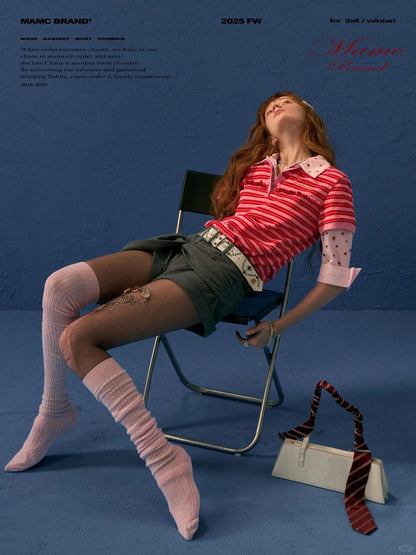 MAMC - Red Striped Layered-Look Polo Tee