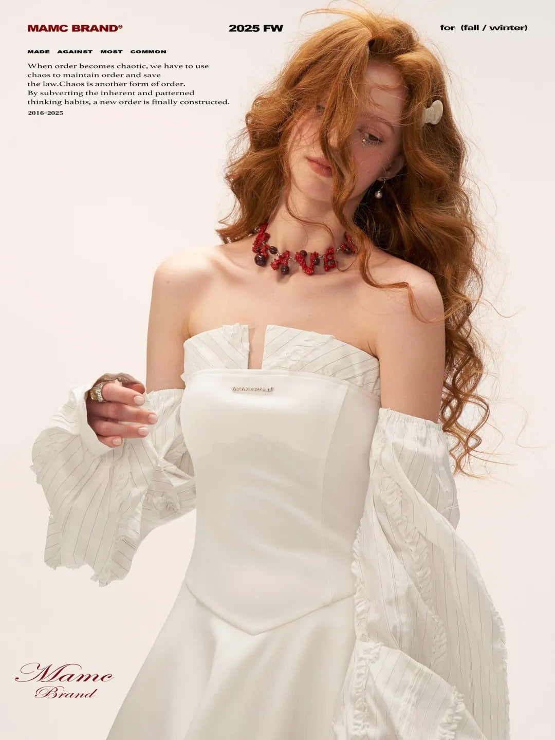 MAMC - Plaid Lantern Sleeve Corset Dress (White)