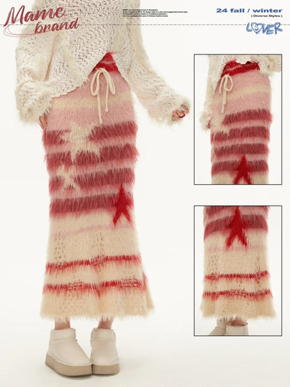 MAMC - Fur Top And Striped Skirt