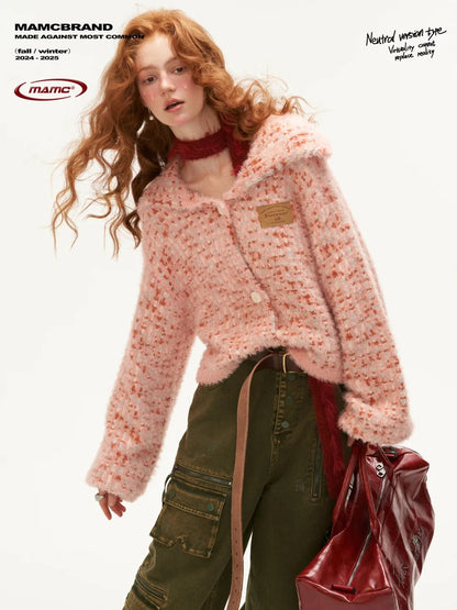 MAMC - Segment-Dyed Lapel Pink Cardigan