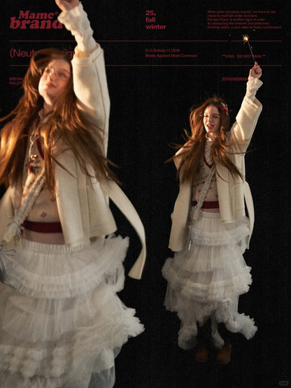 MAMC - White Double-Hood Wool Blend Tie Coat WE896