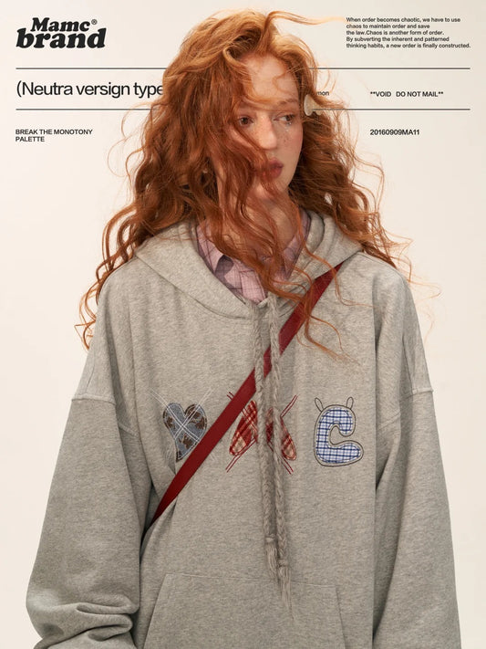 MAMC - Plaid Patch Embroidered Hoodie Dress WE808 - GRAY