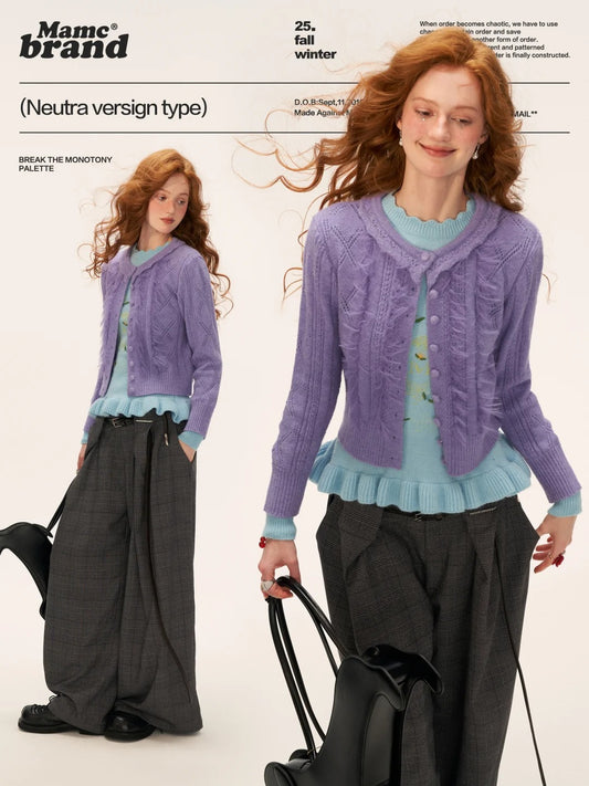 MAMC - Ruffled Collar Knit Cardigan (Lavender Purple)