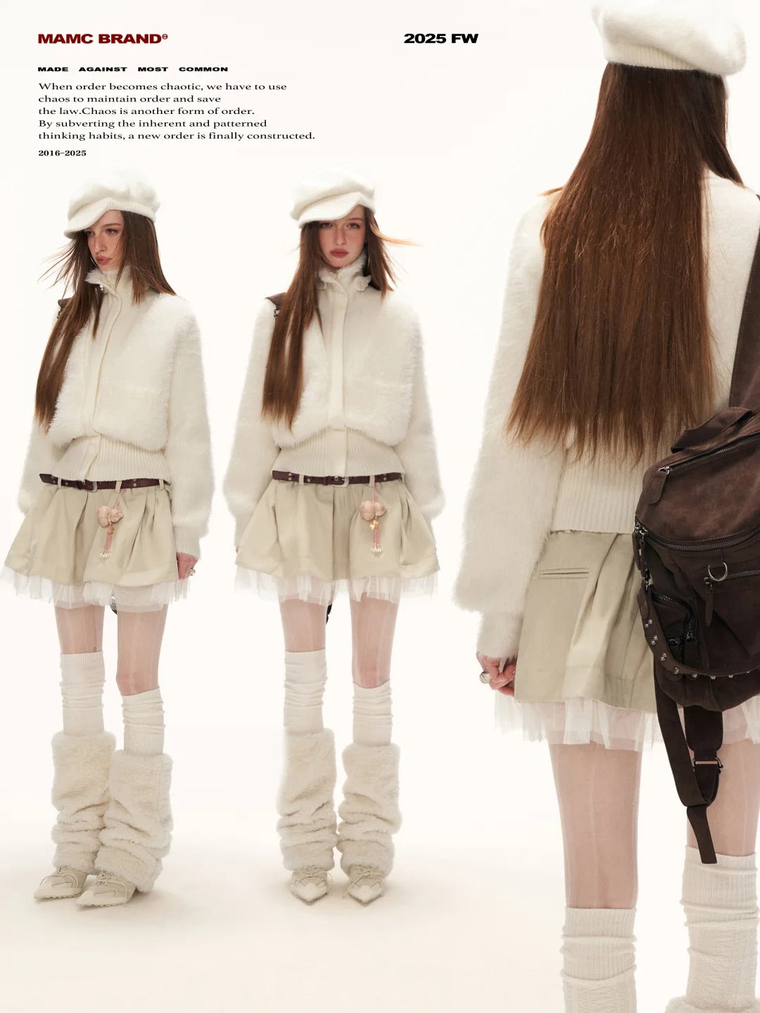 MAMC - White Wing-Detail Turtleneck Zip-Up Knit Sweater WE914