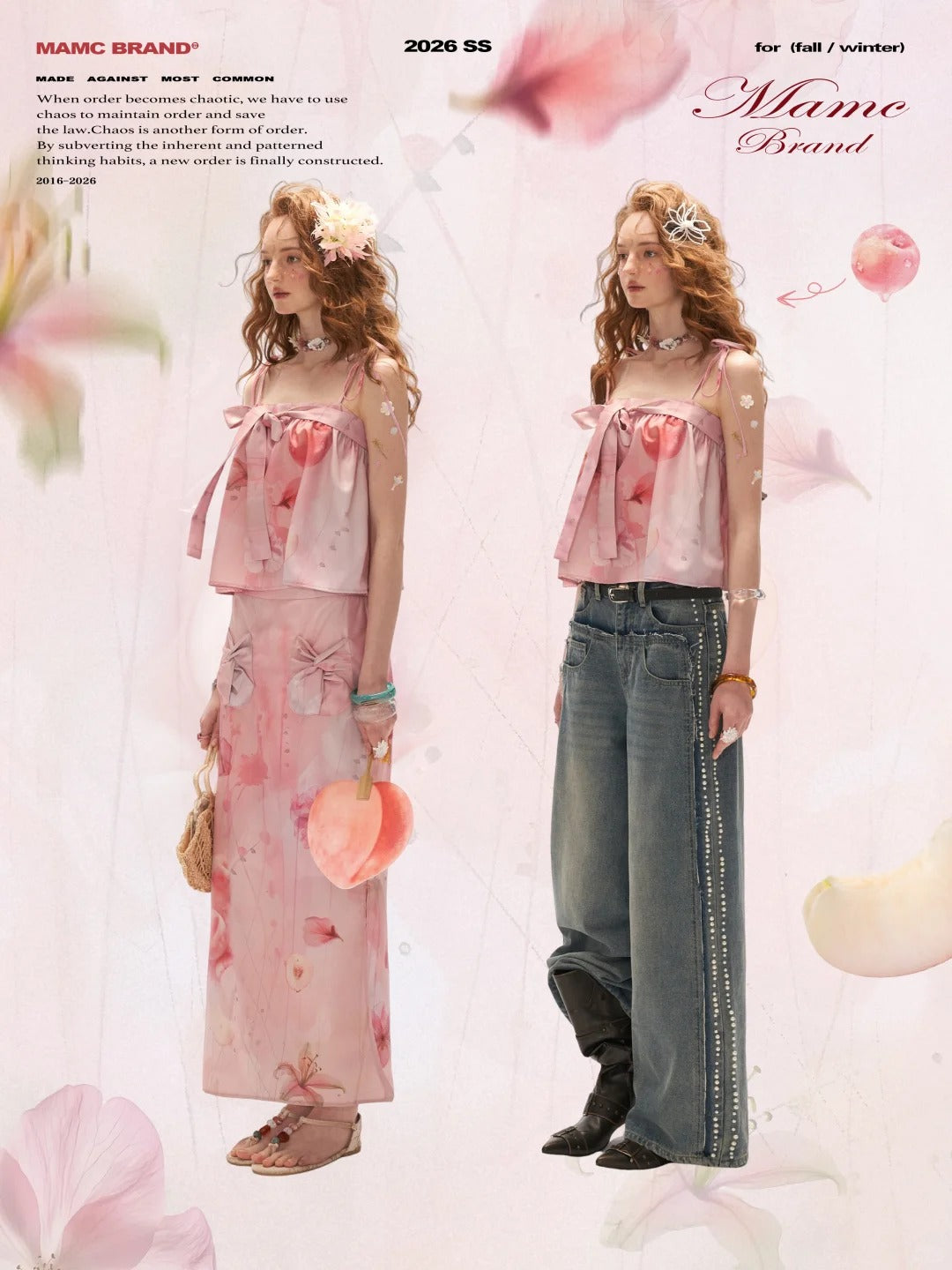 "Peach Bloom Mood" Bow Cami & Midi Skirt Set WE906