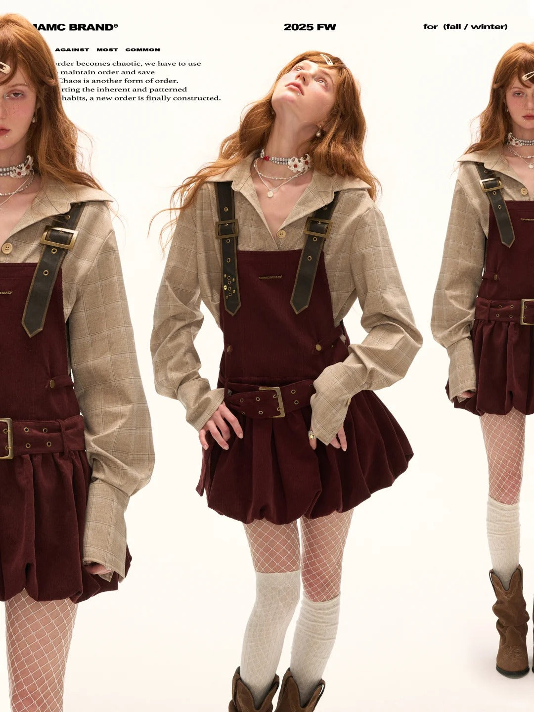 MAMC - Wine Red Corduroy Buckle Strap Mini Dress