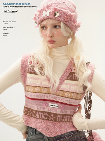 MAMC - Pink Logo Knit Beanie Hat WE212