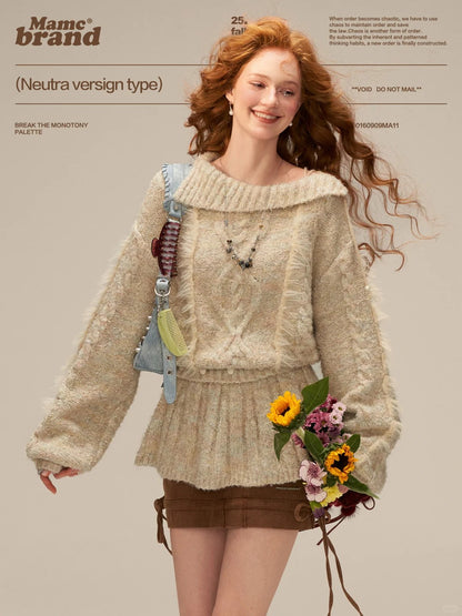MAMC - Beige Cable Knit Tie-Waist Sweater WE835