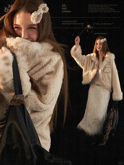 MAMC - Beige Faux Shearling Batwing Jacket WE879