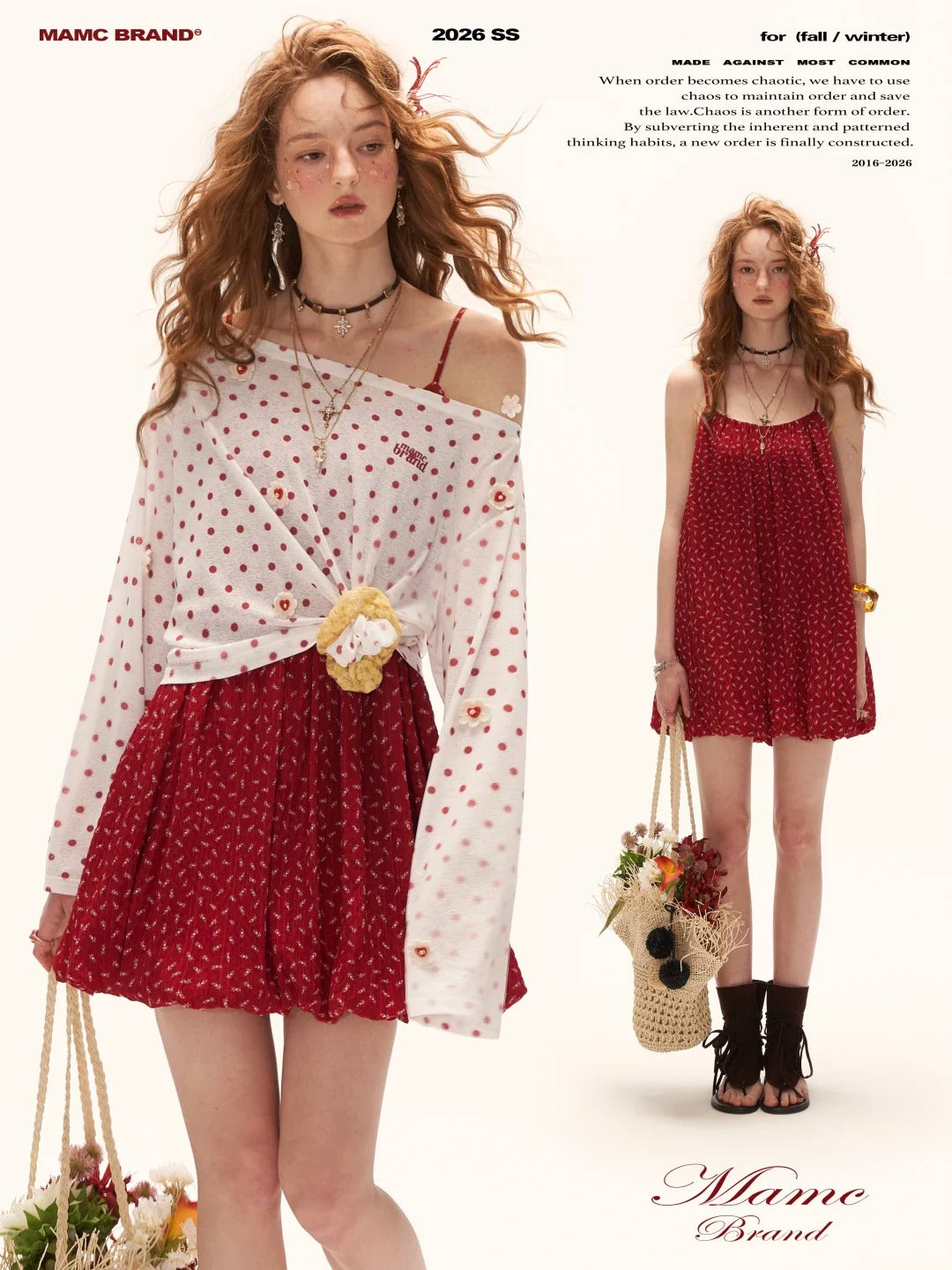 "Retro Rouge Mood" Floral Cami Top & Mini Dress Set WE975