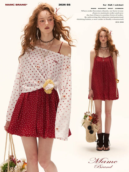 "Retro Rouge Mood" Floral Cami Top & Mini Dress Set WE975