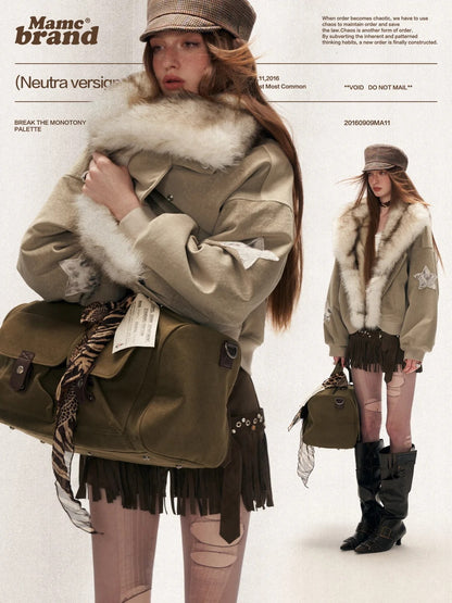 MAMC - Faux-Layered Almond Grey Fleece Suede Jacket WE880