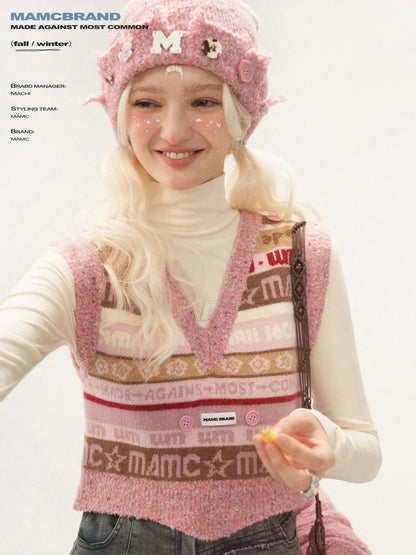 MAMC - Pink Logo Knit Beanie Hat WE212