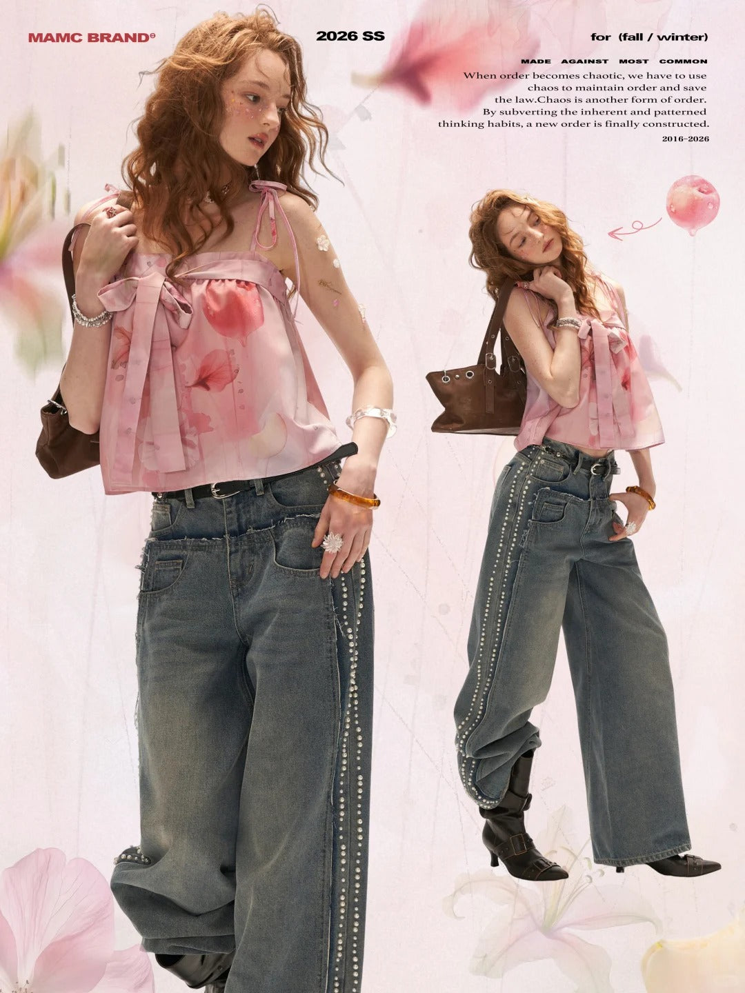 "Peach Bloom Mood" Bow Cami & Midi Skirt Set WE906