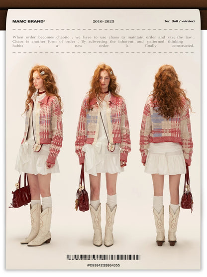 MAMC - Red Plaid Merino Wool Knit Cardigan WE831