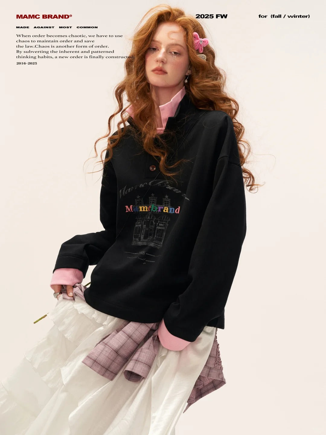 MAMC - Fake Two-Piece Buttoned Polo Sweatshirt WE823 - BLACK