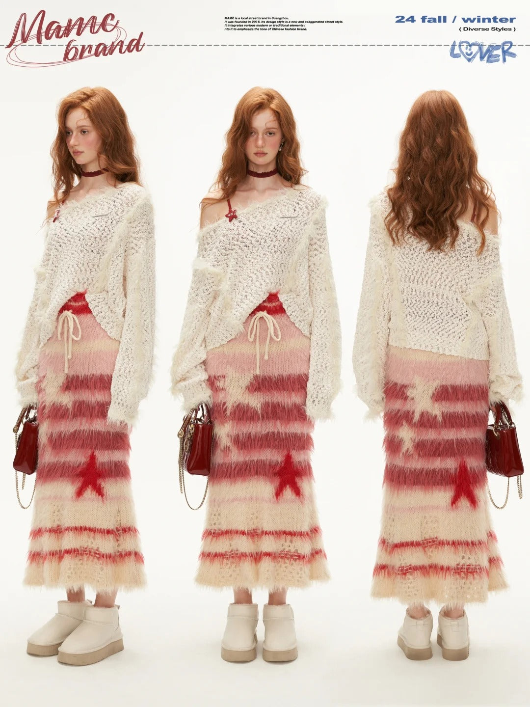 MAMC - Fur Top And Striped Skirt