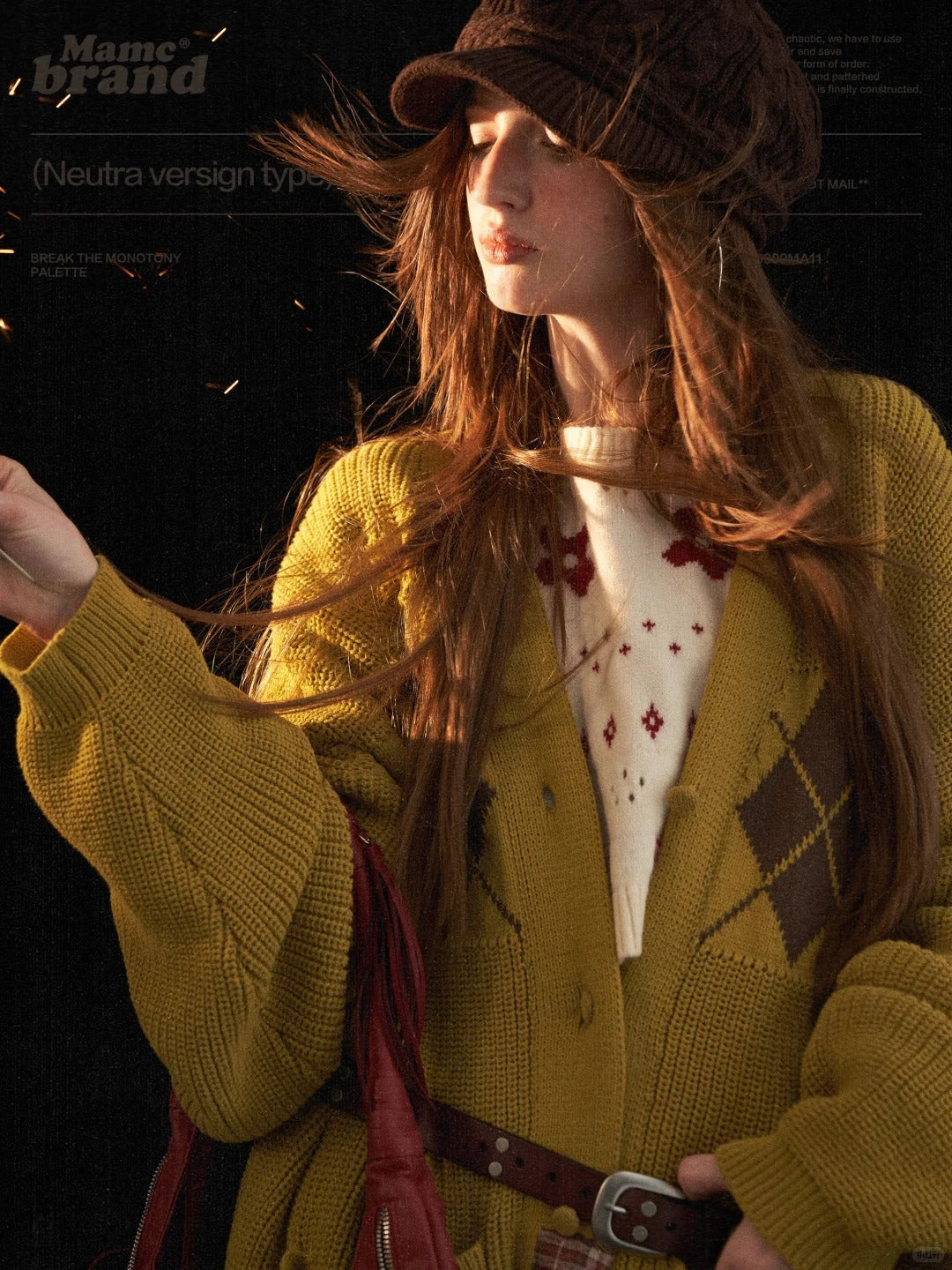 MAMC - Fringe-Appliqué Loose Knit Cardigan – Yellow WE811