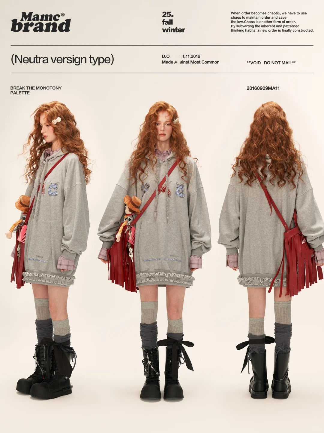 MAMC - Plaid Patch Embroidered Hoodie Dress WE808 - GRAY