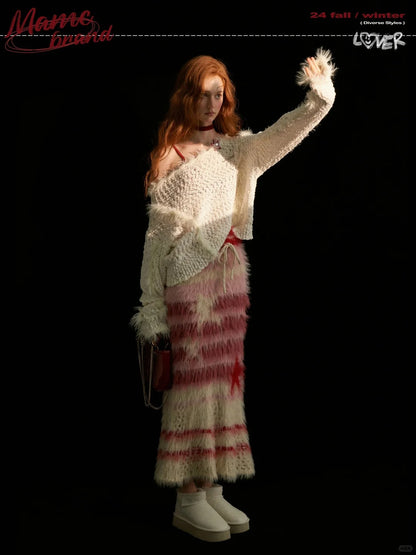 MAMC - Fur Top And Striped Skirt