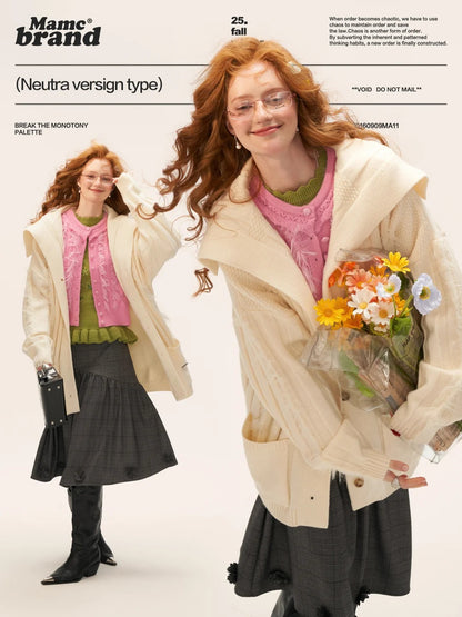 MAMC - Ruffled Collar Knit Cardigan (Soft Pink)