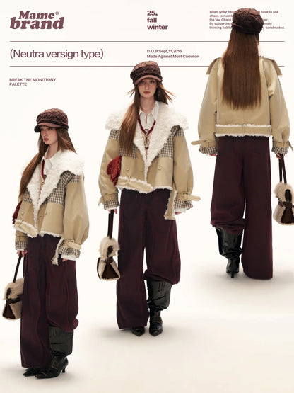 MAMC - Cozy Khaki Plaid-Patch Collar Jacket WE860