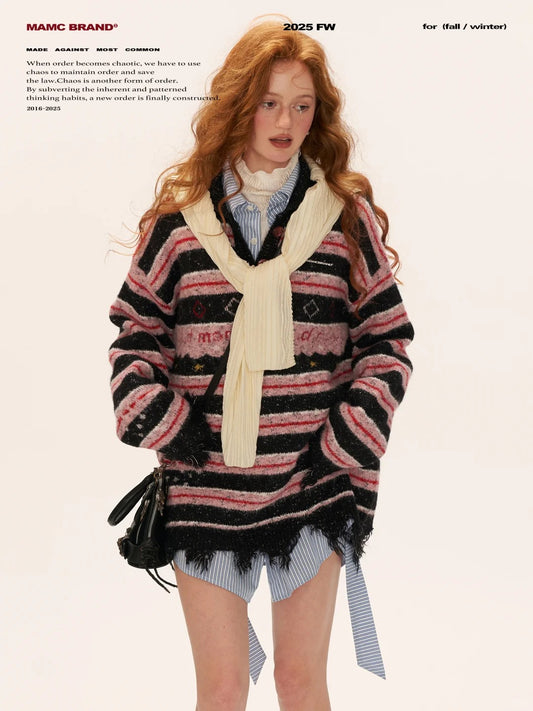 MAMC - Star Stripe Polo Knit Sweater WE768 - PINK