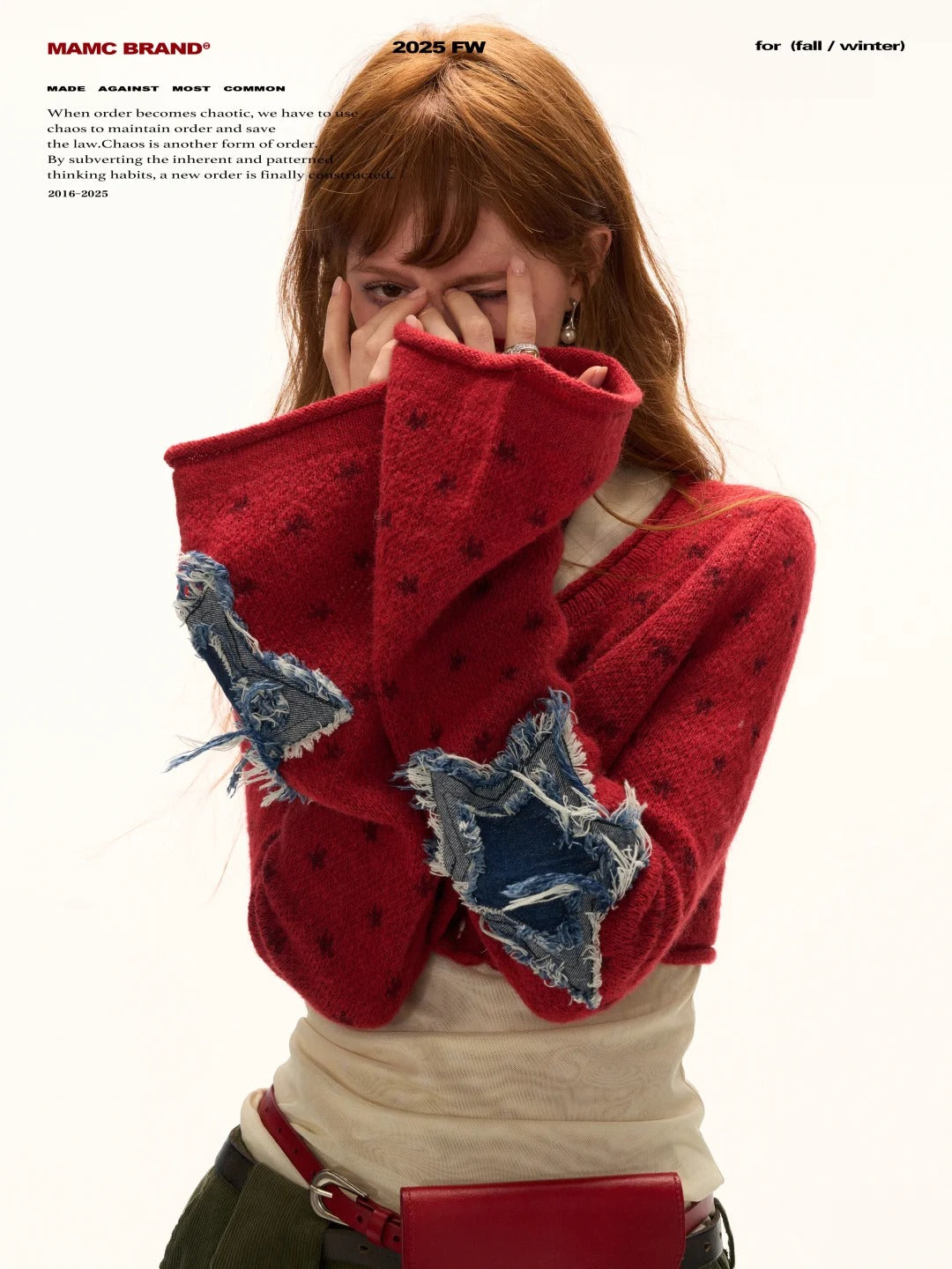 MAMC - Star Patch Cropped Knit Cardigan (Wine Red)