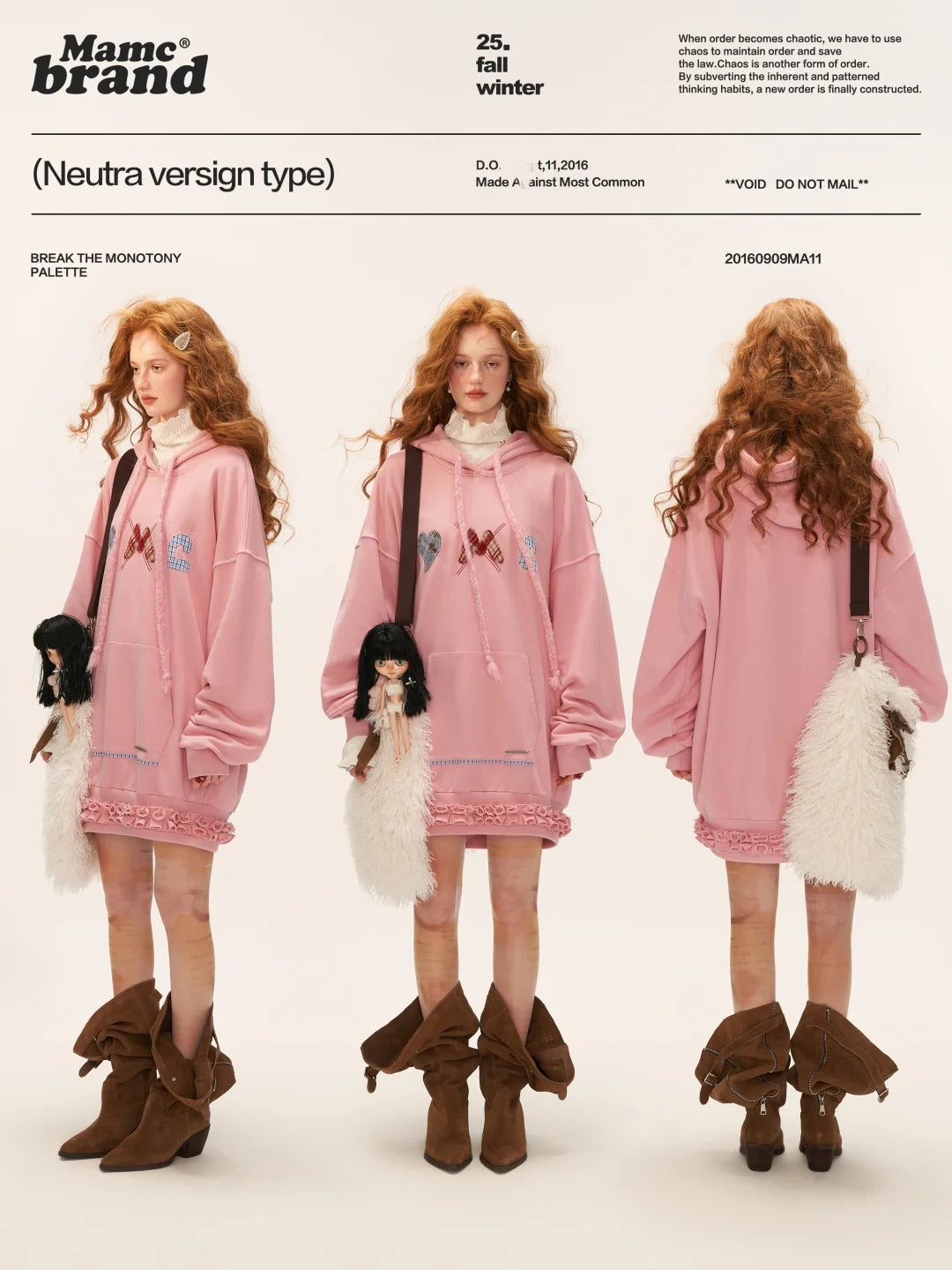 MAMC - Plaid Patch Embroidered Hoodie Dress WE808 - PINK