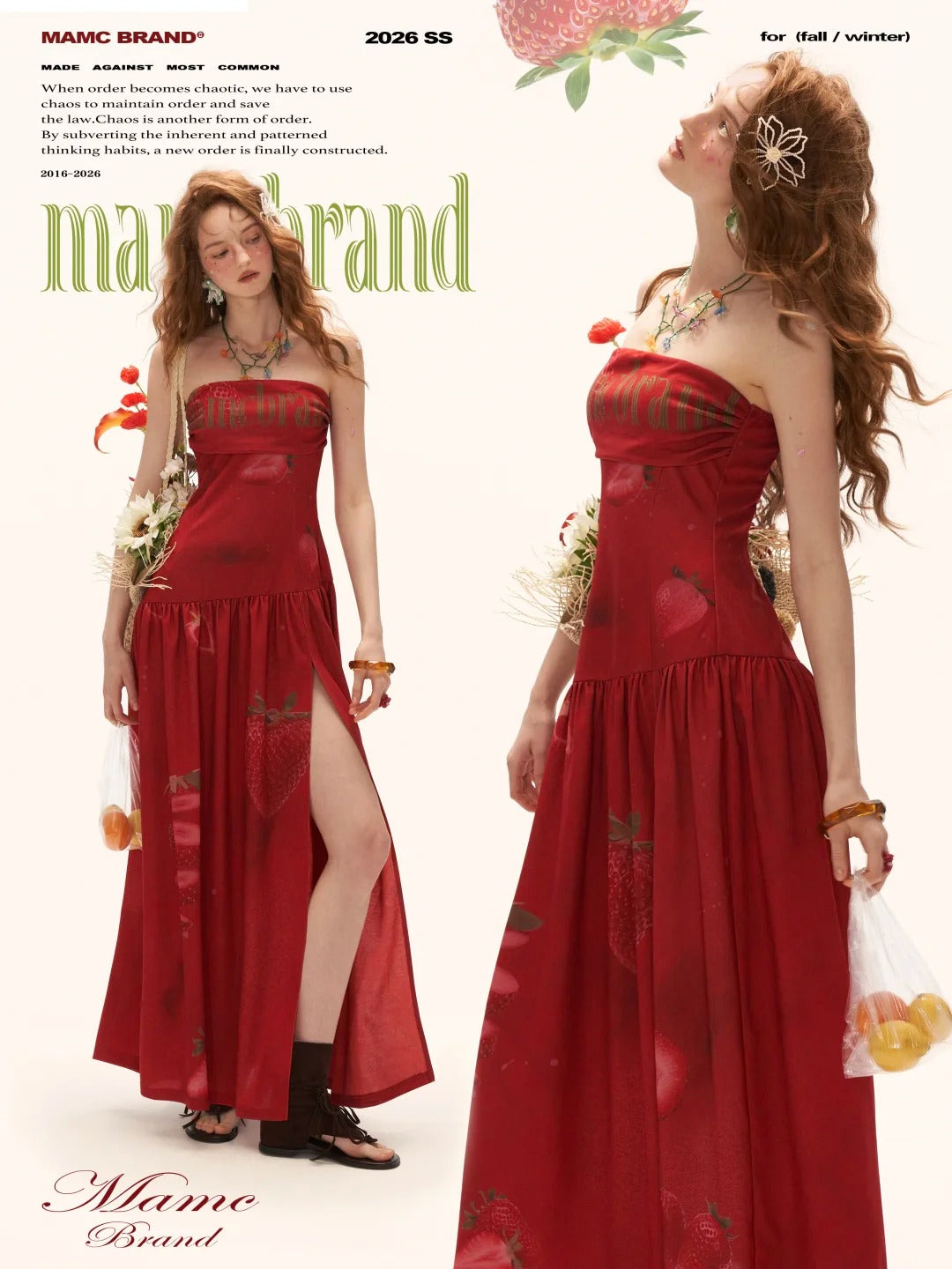 "Strawberry Rouge Mood" Strapless Maxi Dress WE1000