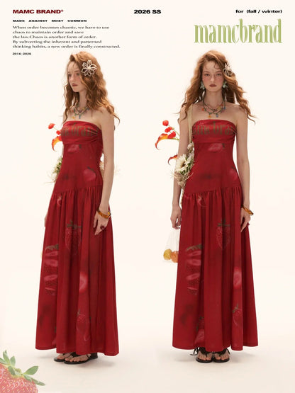 "Strawberry Rouge Mood" Strapless Maxi Dress WE1000