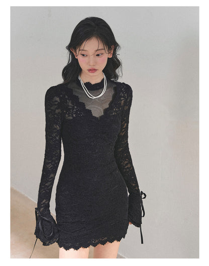 少也眼 “The Moment of the Full Moon" French Lace Winter Dress - Black 845613