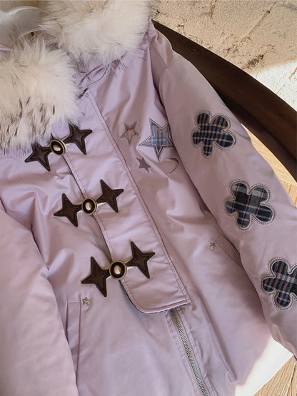 阮阮自制 - Starlight Dream Lilac Star-Trim Duck Down Coat