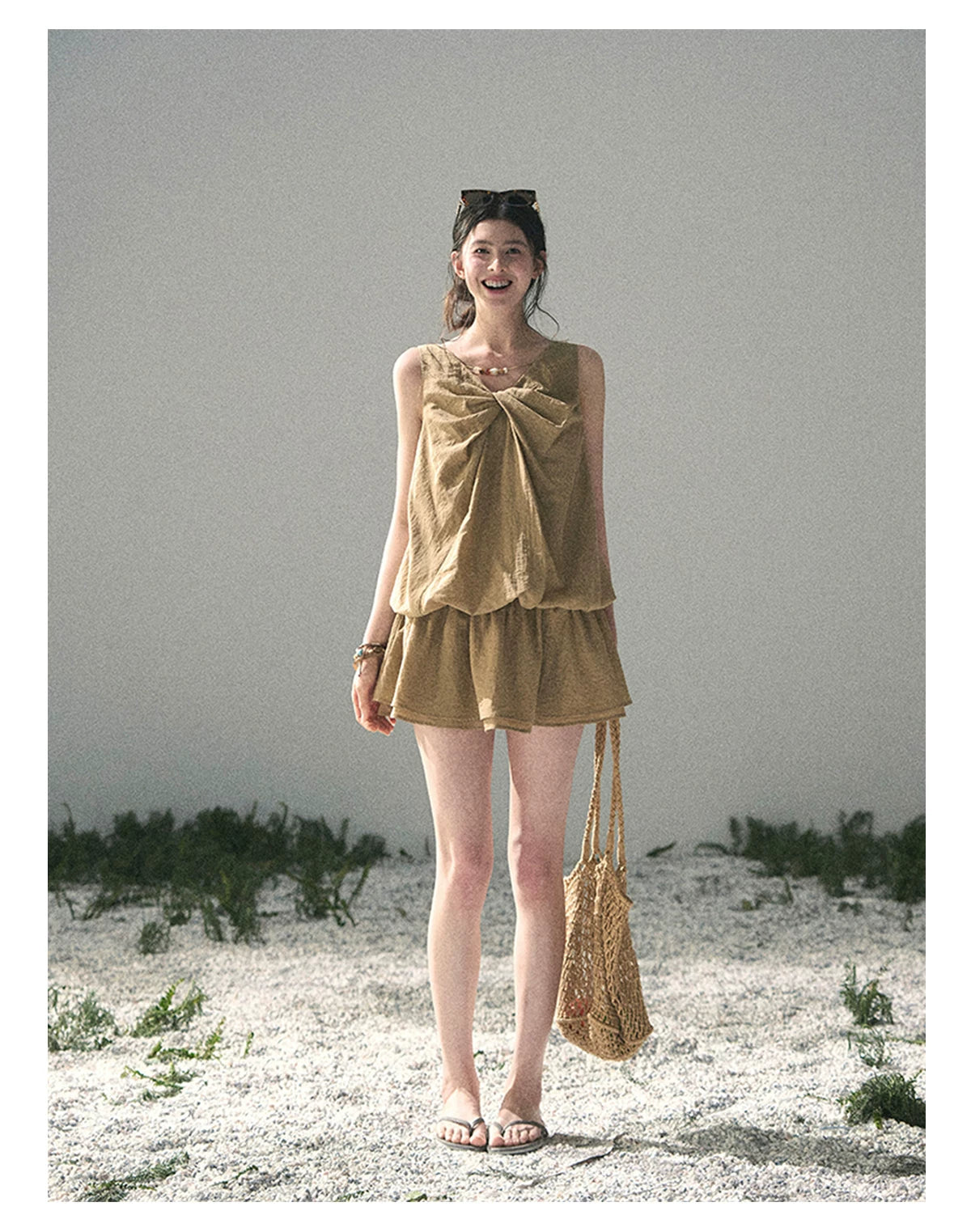 “Whispering Grass” Milk Tea Twist Mini Dress